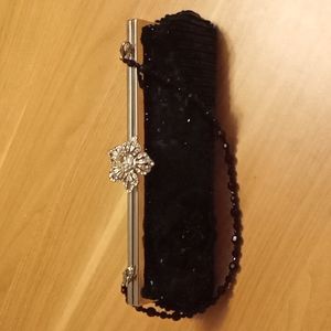 Zoe Adams "Vintage Look" Small Beaded Black Clutch Purse with Beaded Handle.